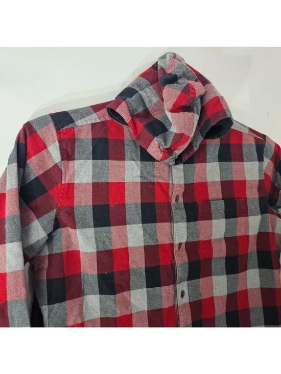 Eddie Bauer Shacket Mens XL Red Plaid Hoodie Button Up Jacket Outdoor Cotton - Picture 11 of 15